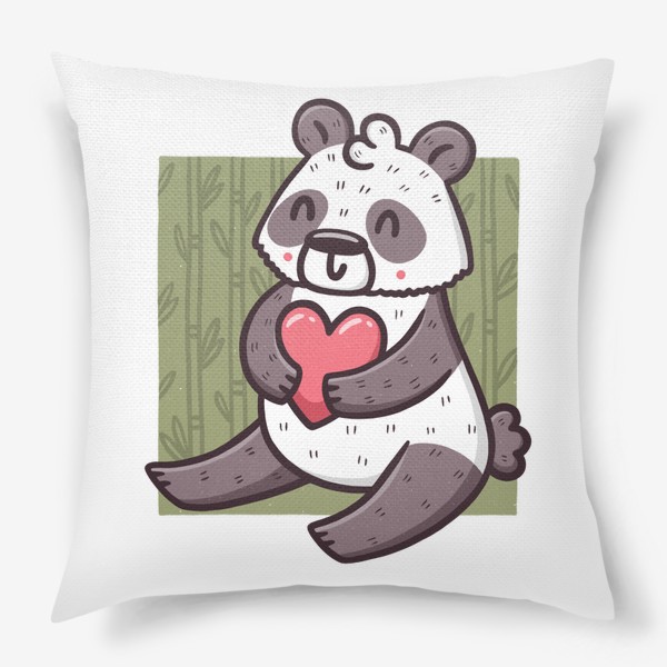 Подушка «Милая панда с сердцем в бамбуковом лесу»