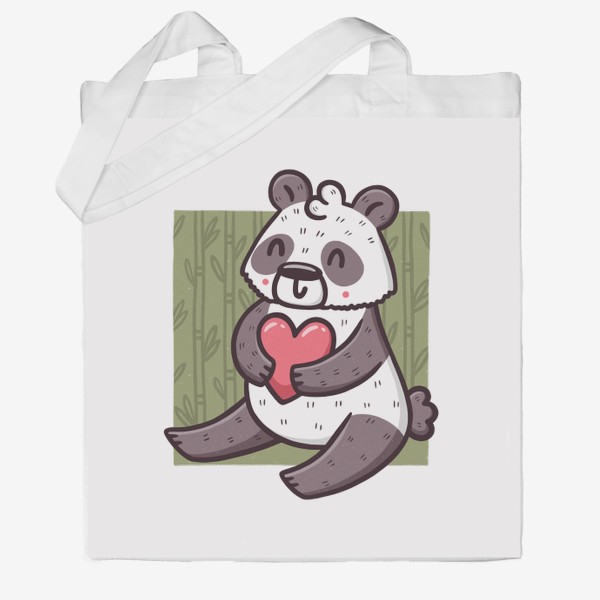 Сумка хб «Милая панда с сердцем в бамбуковом лесу»