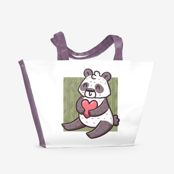 Пляжная сумка «Милая панда с сердцем в бамбуковом лесу»