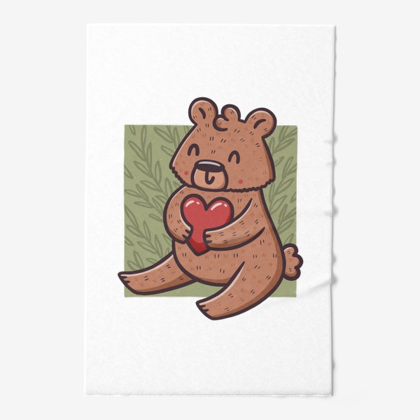 Полотенце &laquo;Милый медведь с сердцем на фоне листьев&raquo;
