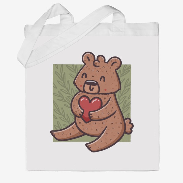 Сумка хб &laquo;Милый медведь с сердцем на фоне листьев&raquo;