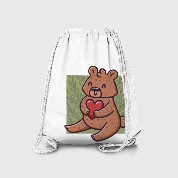 Рюкзак «Милый медведь с сердцем на фоне листьев»