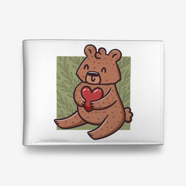 Кошелек «Милый медведь с сердцем на фоне листьев»