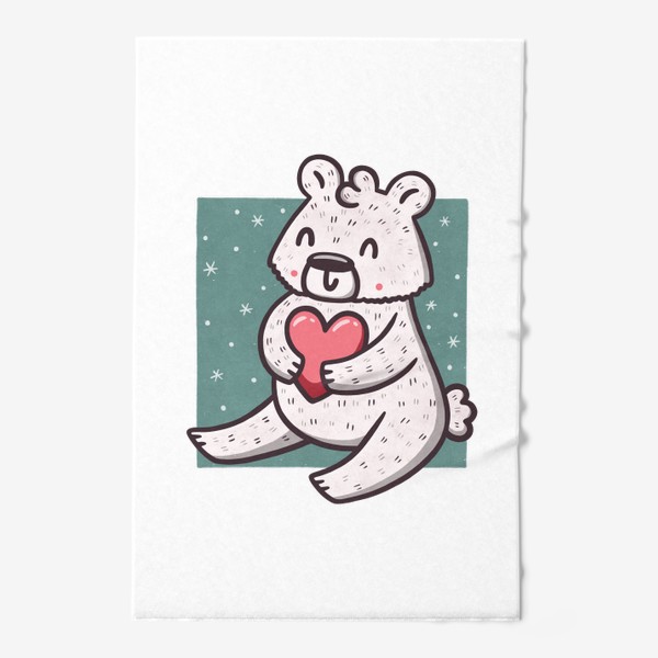 Полотенце «Белый медведь с сердцем. Снежинки»