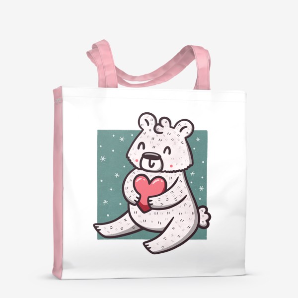 Сумка-шоппер «Белый медведь с сердцем. Снежинки»