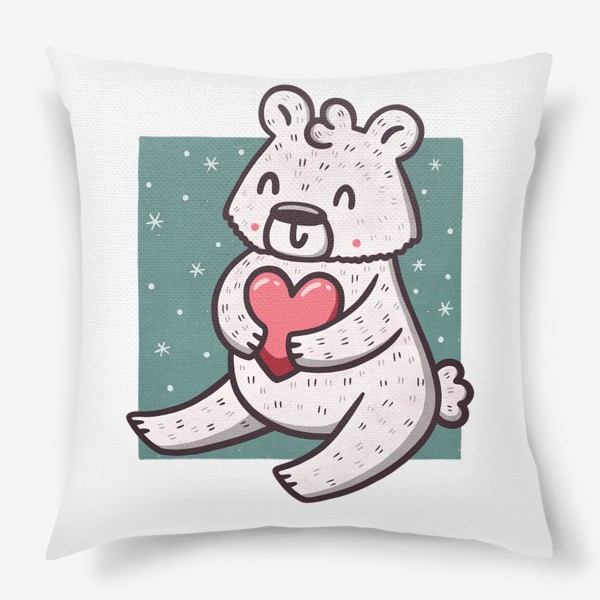 Подушка «Белый медведь с сердцем. Снежинки»