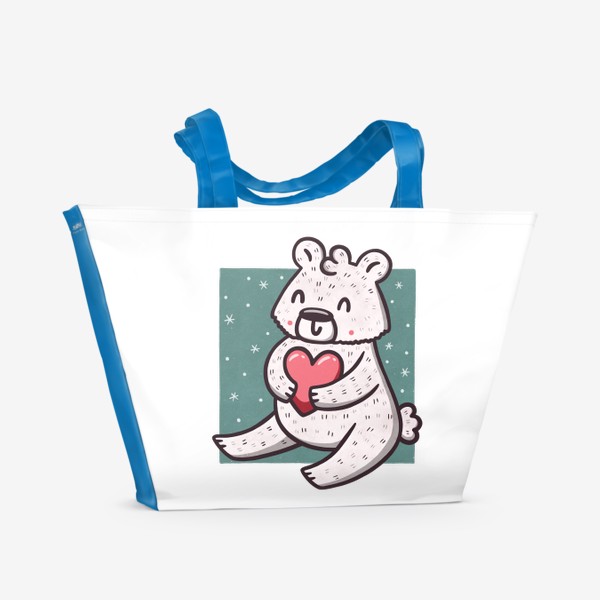 Пляжная сумка «Белый медведь с сердцем. Снежинки»