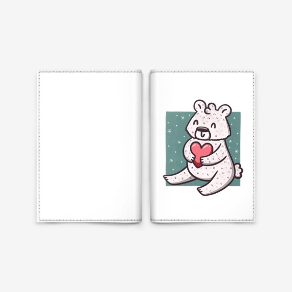Обложка для паспорта «Белый медведь с сердцем. Снежинки»