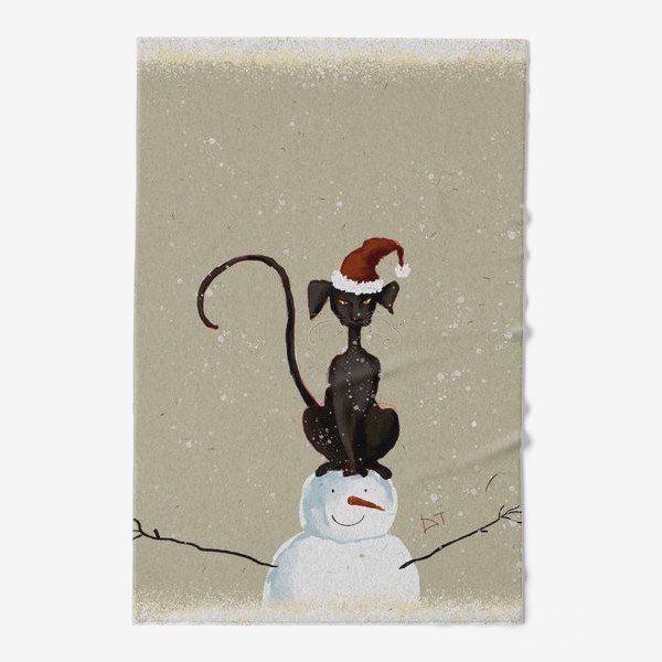 Полотенце «Кот и снеговик»