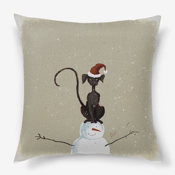 Подушка «Кот и снеговик»