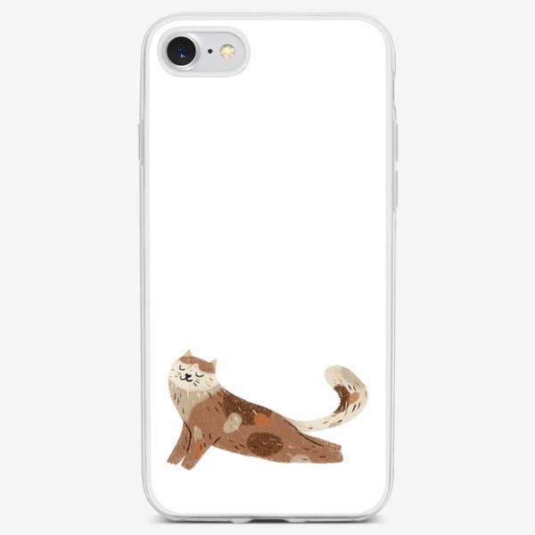 Чехол iPhone «Милый улыбающийся котик потягивается. Смешные рисованные коты»