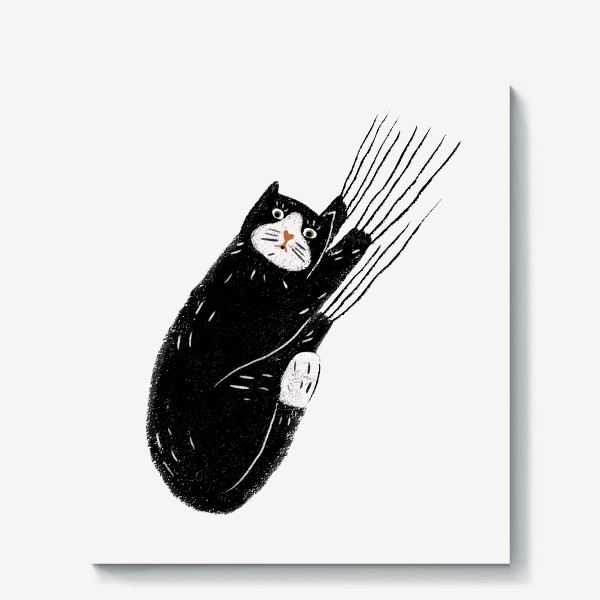 Холст «Забавный черный котик царапун. Смешные коты и кошки»