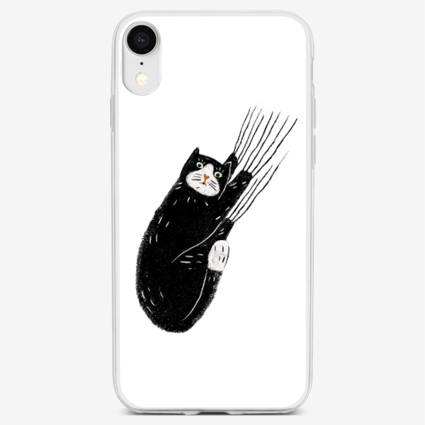 Чехол iPhone «Забавный черный котик царапун. Смешные коты и кошки»