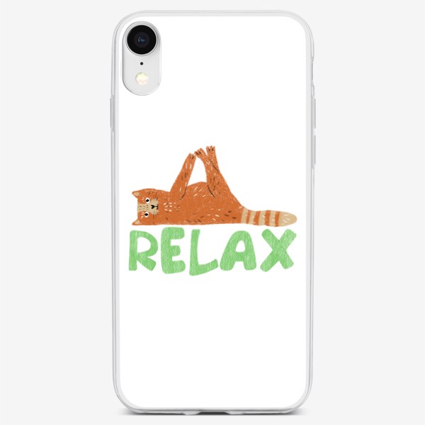 Чехол iPhone «Смешной рыжий кот на расслабоне, надпись "Relax". Милые коты и кошки»
