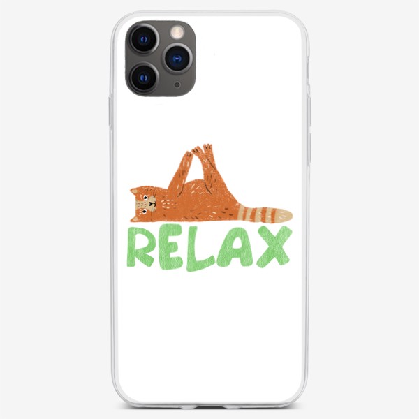 Чехол iPhone «Смешной рыжий кот на расслабоне, надпись "Relax". Милые коты и кошки»