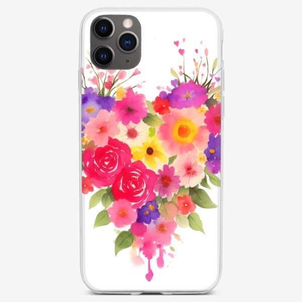 Чехол iPhone «Акварельные цветы. Букет Сердце из цветов 1»