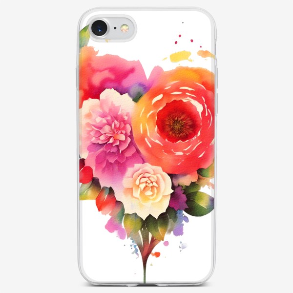 Чехол iPhone «Акварельные цветы. Букет Сердце из цветов 3»