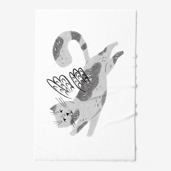 Полотенце «Летающий серый рисованныйкотик. Смешные коты и кошки»