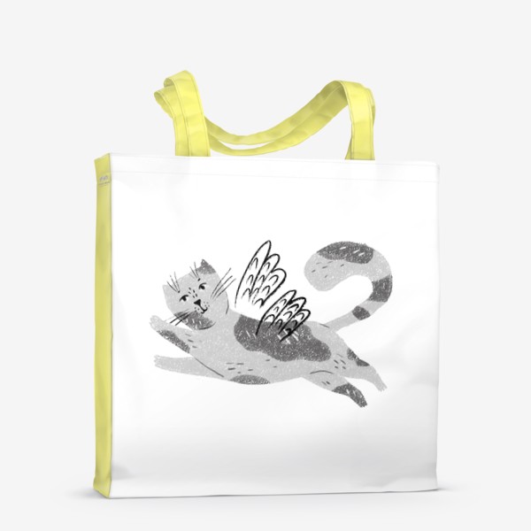 Сумка-шоппер «Летающий серый рисованныйкотик. Смешные коты и кошки»