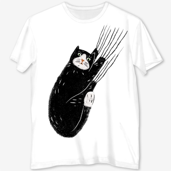 Футболка с полной запечаткой «Забавный черный котик царапун. Смешные коты и кошки»