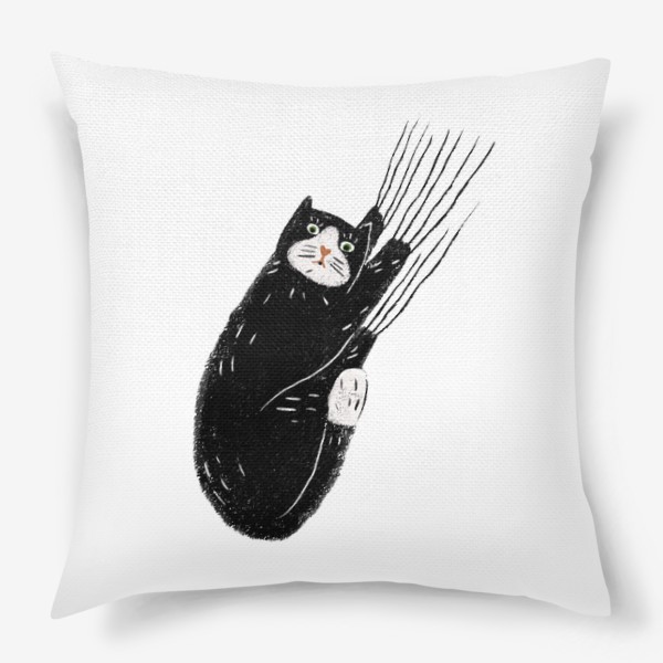 Подушка «Забавный черный котик царапун. Смешные коты и кошки»