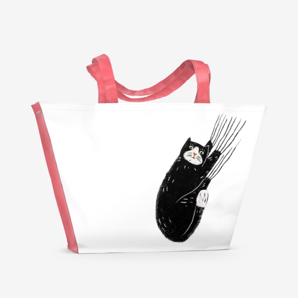 Пляжная сумка «Забавный черный котик царапун. Смешные коты и кошки»