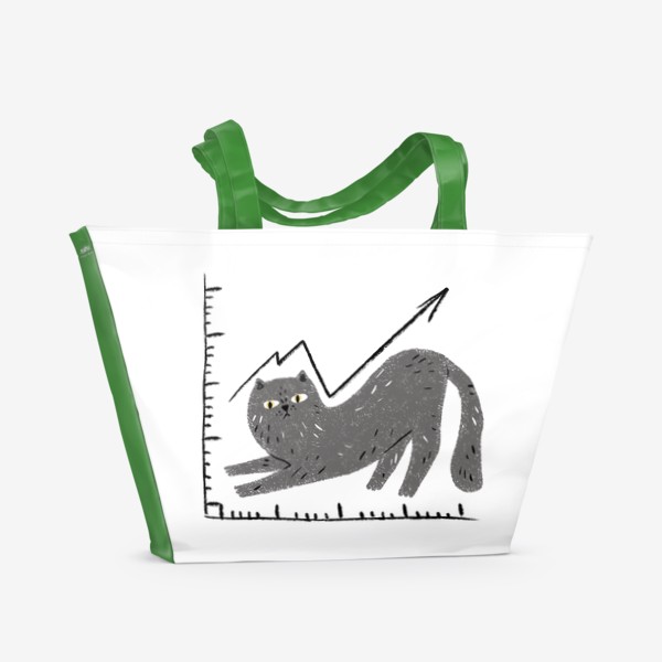 Пляжная сумка «Кошачий график, смешной серый кот»