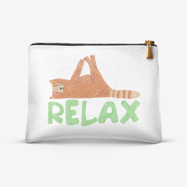Косметичка «Смешной рыжий кот на расслабоне, надпись "Relax". Милые коты и кошки»