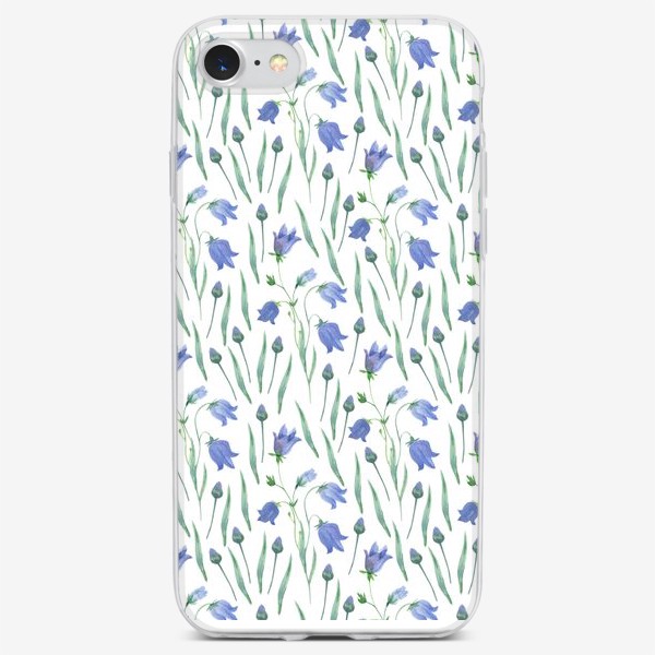 Чехол iPhone «Колокольчики цветочный акварельный паттерн на белом»