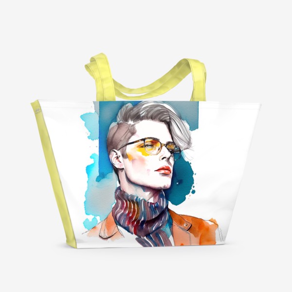 Пляжная сумка «Стильны парень в очках, акварель»