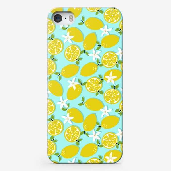 Чехол iPhone «Лимоны с цветочками. Яркий летний принт»