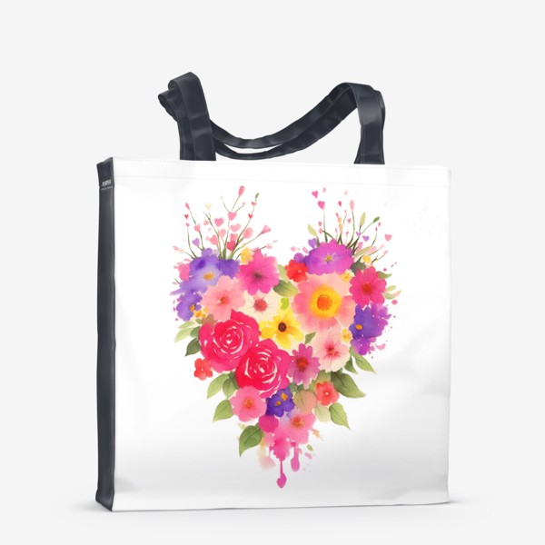 Сумка-шоппер «Акварельные цветы. Букет Сердце из цветов 1»