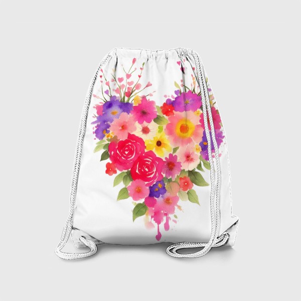Рюкзак «Акварельные цветы. Букет Сердце из цветов 1»
