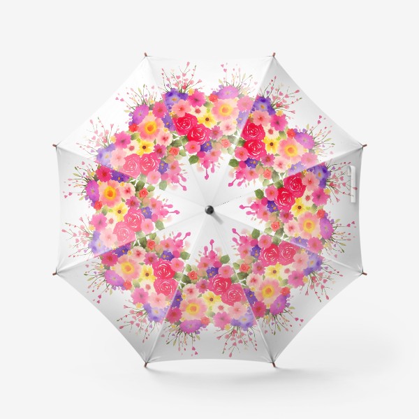 Зонт «Акварельные цветы. Букет Сердце из цветов 1»