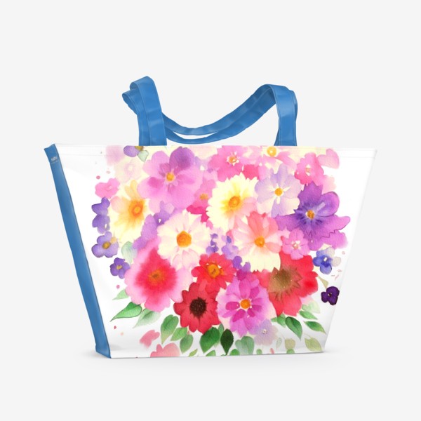 Пляжная сумка «Акварельные цветы. Букет Сердце из цветов 2»
