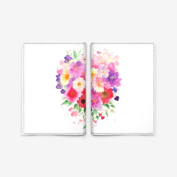 Обложка для паспорта «Акварельные цветы. Букет Сердце из цветов 2»