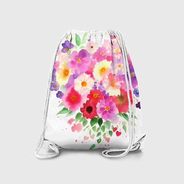 Рюкзак «Акварельные цветы. Букет Сердце из цветов 2»