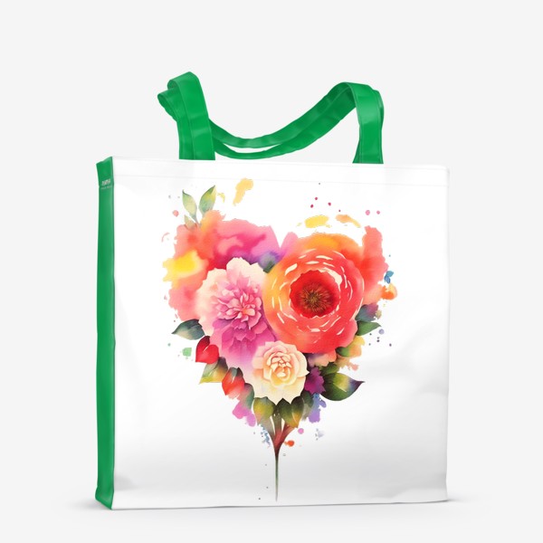 Сумка-шоппер «Акварельные цветы. Букет Сердце из цветов 3»