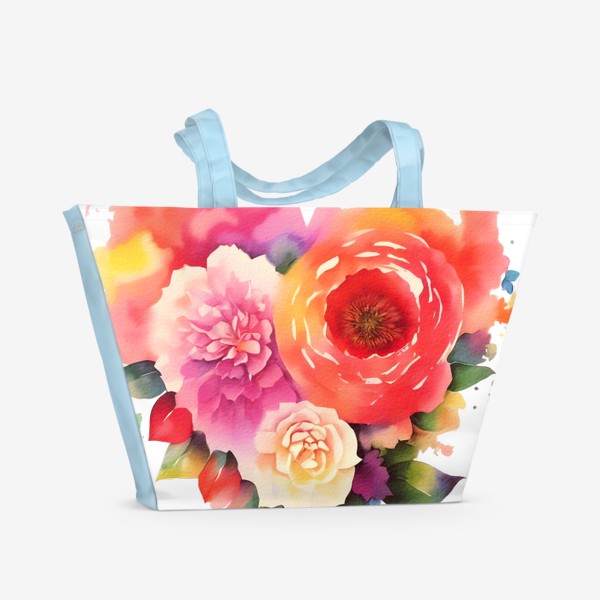Пляжная сумка «Акварельные цветы. Букет Сердце из цветов 3»