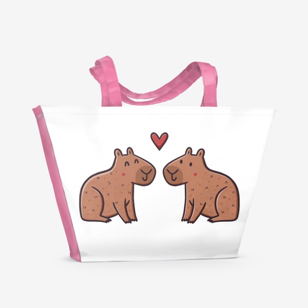 Пляжная сумка «Милые капибары и любовь. Сердце. Подарок для любимых»