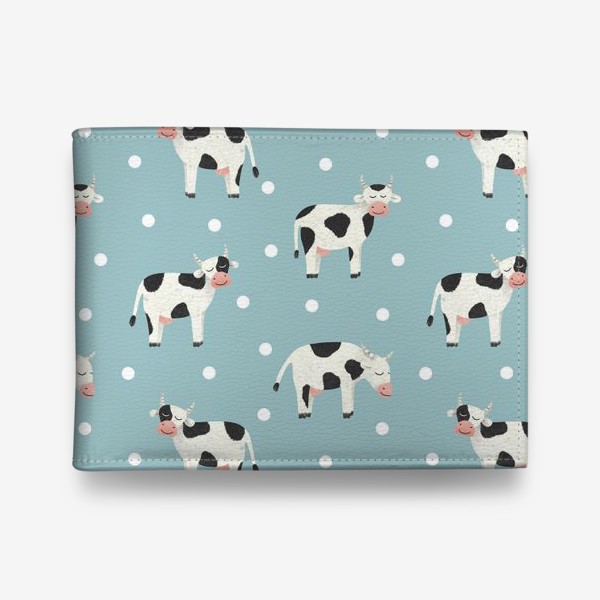 Кошелек «Молочные коровы и горошек для ребенка Принт с милыми коровами на голубом фоне для детей»