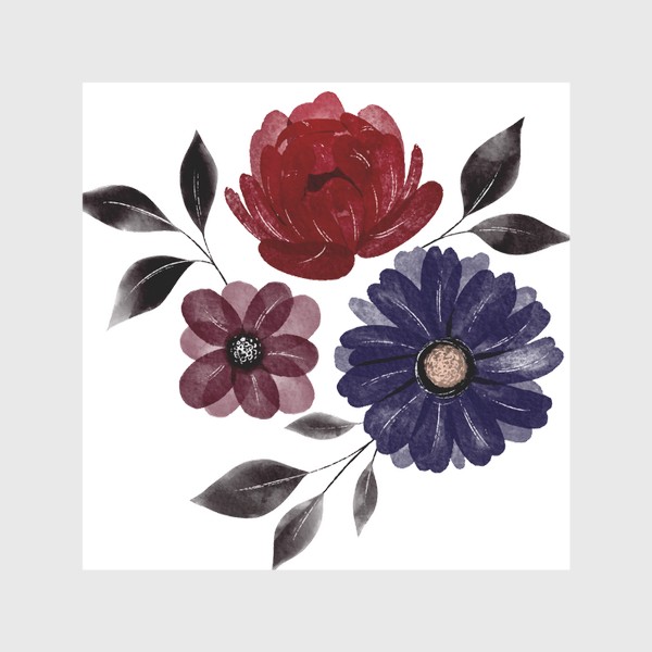 Шторы «Готичные благородные темные цветы, красивый акварельный букет в готическом стиле»