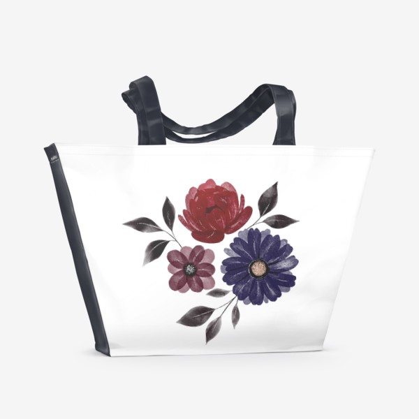 Пляжная сумка «Готичные благородные темные цветы, красивый акварельный букет в готическом стиле»