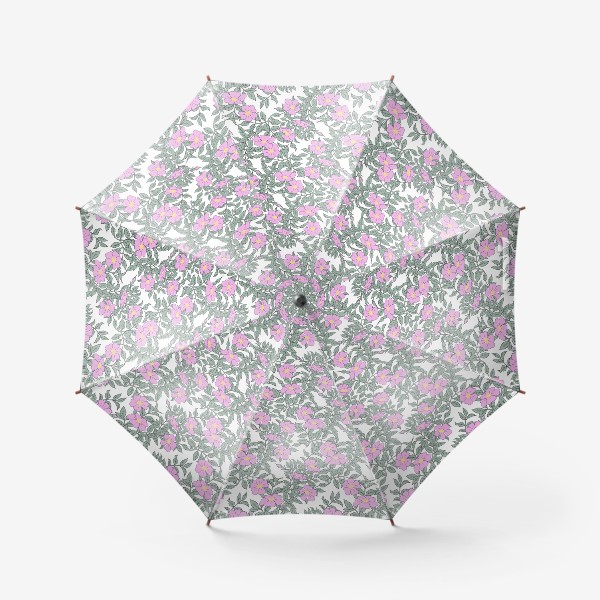 Зонт &laquo;Розовые цветы и ветки шиповника. Бесшовный паттерн&raquo;