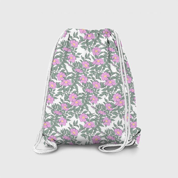 Рюкзак «Розовые цветы и ветки шиповника. Бесшовный паттерн»