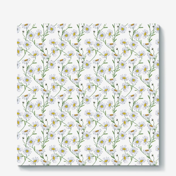 Холст &laquo;Белые садовые ромашки Летний бесшовный паттерн Дачные цветы&raquo;