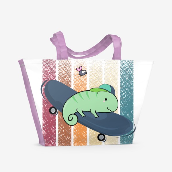 Пляжная сумка «Хамелеон на скейте»