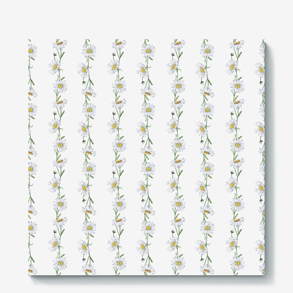 Холст &laquo;Белые садовые ромашки Летний бесшовный паттерн в полоску Дачные цветы&raquo;