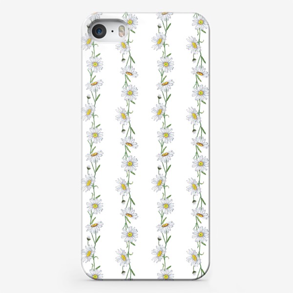 Чехол iPhone «Белые садовые ромашки Летний бесшовный паттерн в полоску Дачные цветы»