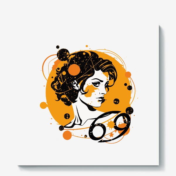 Холст &laquo;Девушка Рак - стильный поп-арт с символом созвездия. Знаки зодиака&raquo;